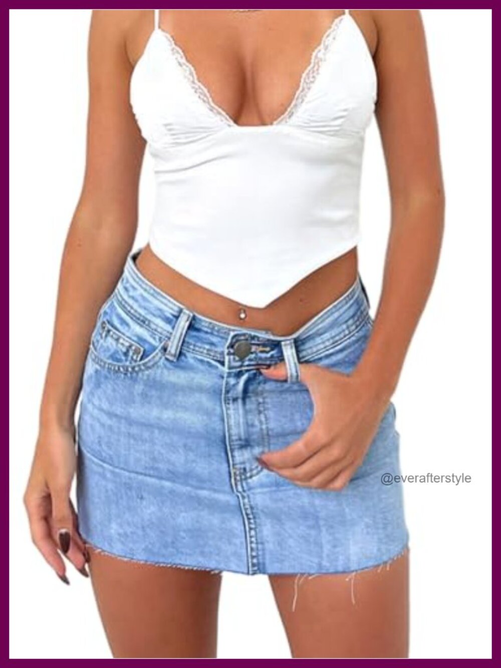 Women's Bodycon Stretch Denim Mini Skirt High Rise Raw Edge